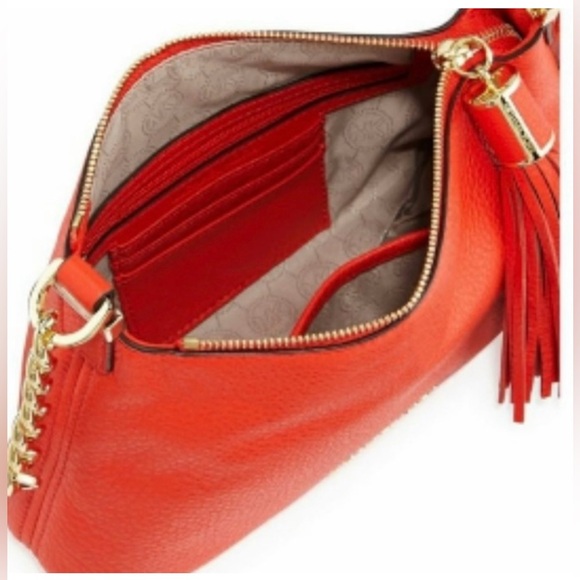 Michael Kors Small Weston Tassel Pebbled Messenger Crossbody Blood Orange & Gold - Picture 2 of 13